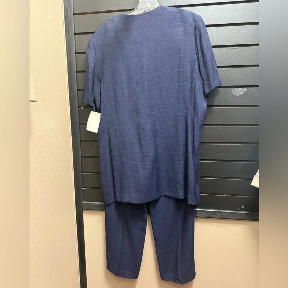 NWT Worthington Essentials Navy Blue Pant Suit Set Gold Button Hook-Eye Closure